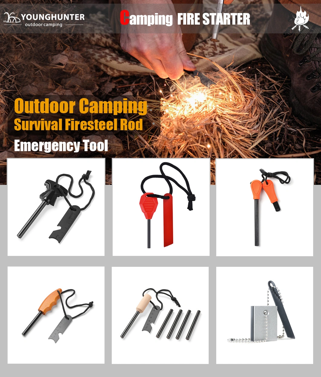 Multifunctional Outdoor Small Fire-Starter Waterproof Flint Fire Steel Survival Lighter Ferrocerium Rods Camping Emergency Equipment Flintstones Bushcraft