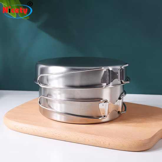 Atacado 4 pçs panela de cozinha portátil louça de acampamento ao ar livre biodegradável antiescaldante utensílios de cozinha de aço inoxidável de qualidade alimentar