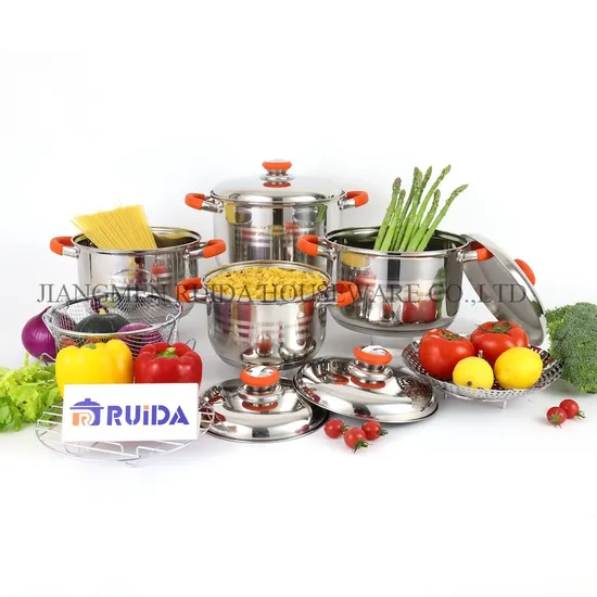 Utensílios de cozinha de aço inoxidável 12 peças panela de estoque e panela de sopa panela de barriga panelas de acampamento